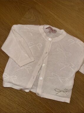 Lili Gaufrette White Knit Baby Cardigan with Button Front